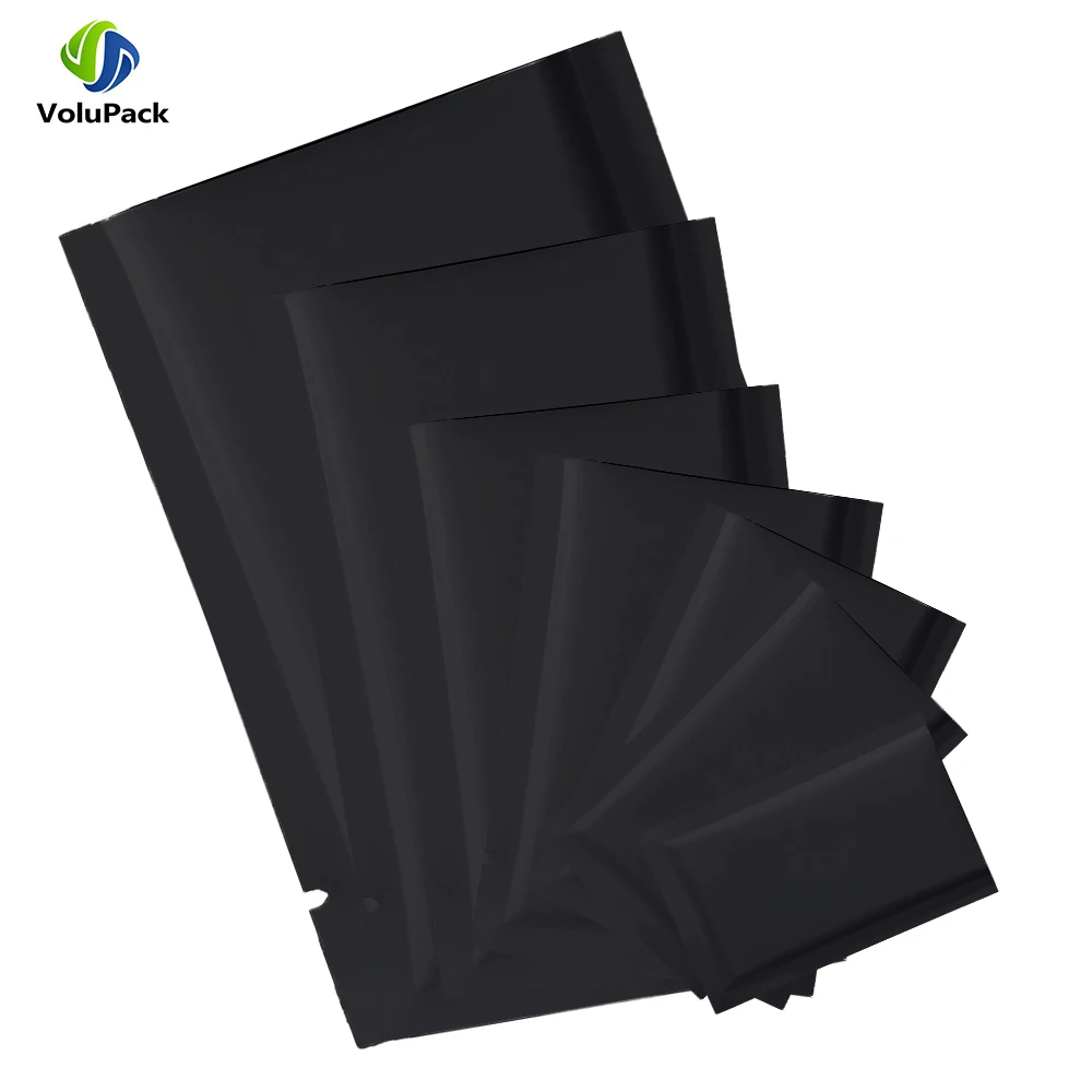 Aluminum Foil Bags Multi Size Smell Proof Storage Bags Matte Black Open Top Tear Notch Pouches Vacuum Heat Sealing Aluminum Foil Mylar Package Bags