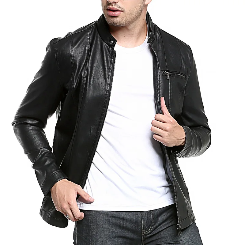 

MEN'S Wear Leather Jacket Men's Europe And America Top Grade Washing PU Leather Men Stand Collar Locomotive Leather Coat