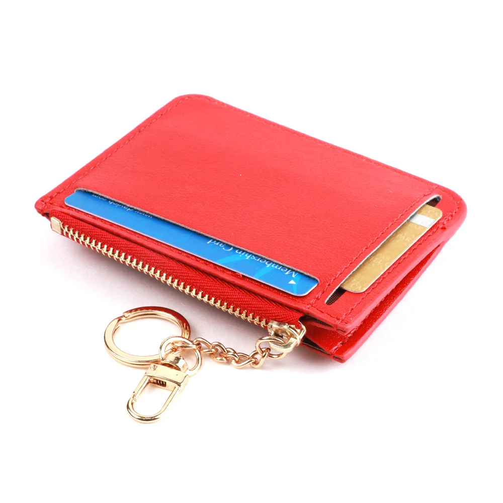 Super Thin Small Credit Card Holder Wallet Women's Leather Key Chain ID Card Case Slim Female Ladies Mini Coin Purse New Brand