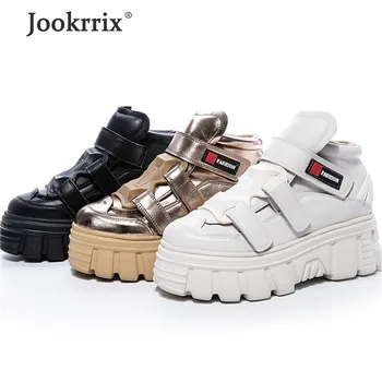 

Jookrrix 2019 Women Brand Genuine Leather Chunky Sneakers Female Increased Wedges Thick Sole Women Comfortable Casual Shoes