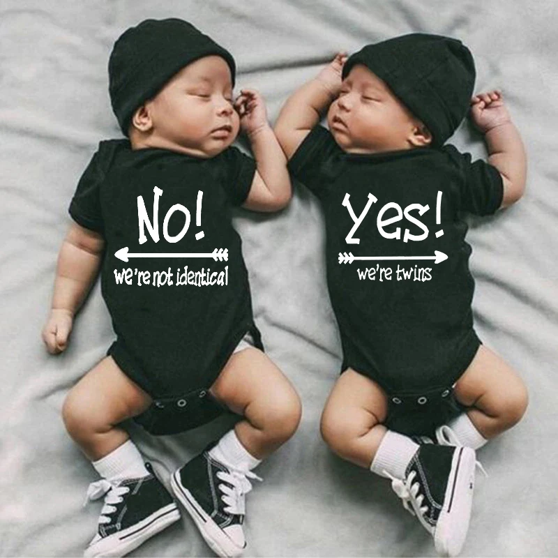 

No We're Not Identical Yes We're Twins Baby Twins Clothes 0-24M Summer Newborn Baby Girls Boys Romper Toddler Jumspuits Outfits