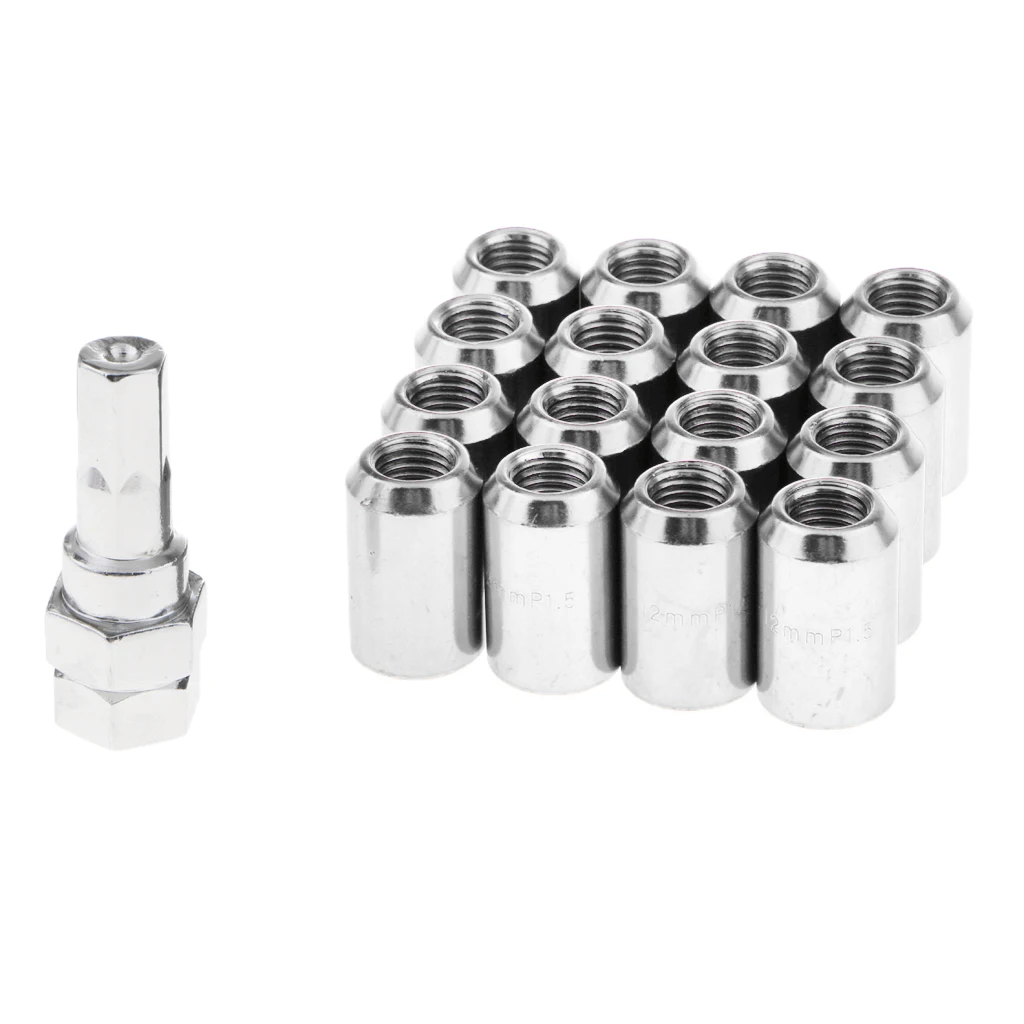16 Pieces M12*1.5 Universal Hex Cone Anti Theft Wheel Nuts 32MM