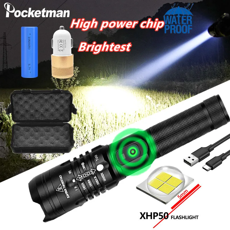 Ультраяркий светодиодный фонарик POCKETMAN супер яркий xhp502 с usb 18650 лучшие уличные