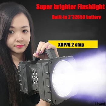 

XHP70.2 Super Bright LED Waterproof Rechargeable Double Head Searchlight Handheld Flashlight Work Light Spotlight Floodling 60W