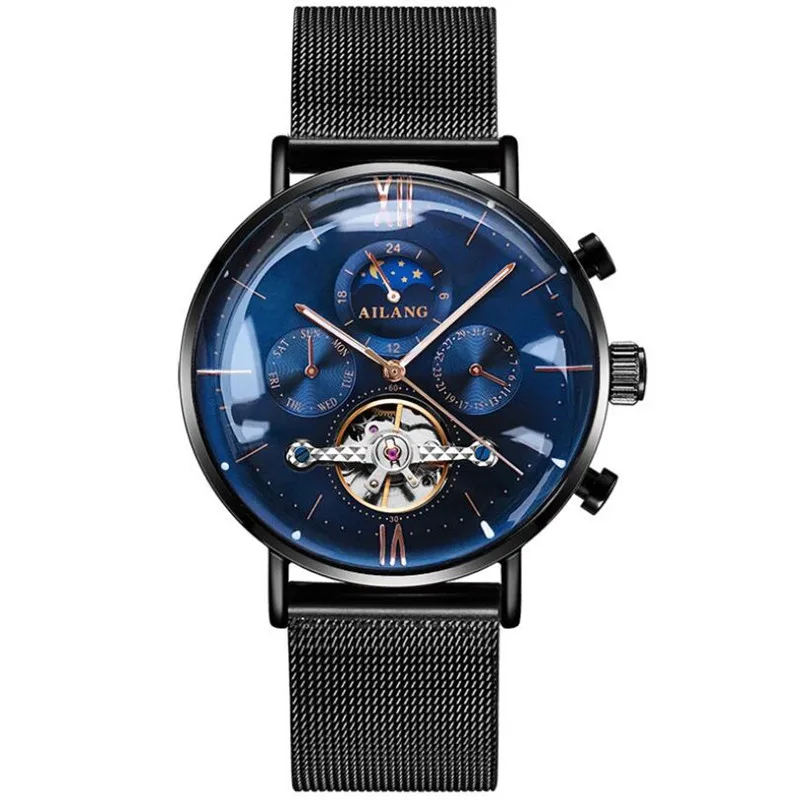 AILANG Uomo Automatico Meccanico Tourbillon di Lusso da Polso Uomo Cintura in Maglia di Acciaio Inossidabile es es_voghion.com