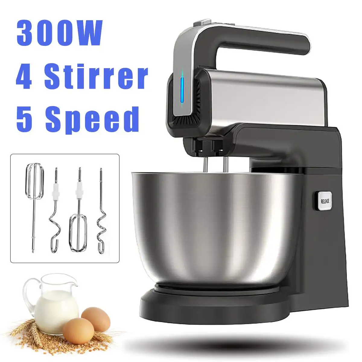 300W Multifunctional Dough Mixer Household Electric Food Mixer 3L 5-Speed Cream Cake Bread Stand Kitchen Food Mixer Blender