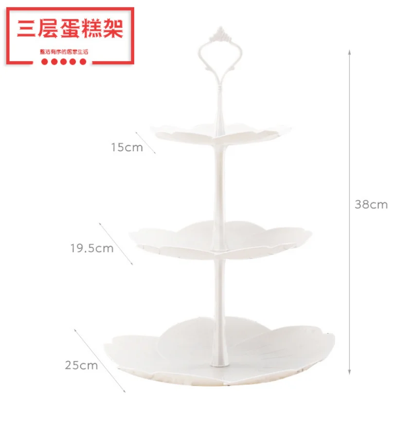 Three-layer Fruit Plate Plastic Cake Stand Dessert Vegetable Storage Afternoon Tea Wedding Plates Party Tableware Popular Stands - Цвет: Cherry