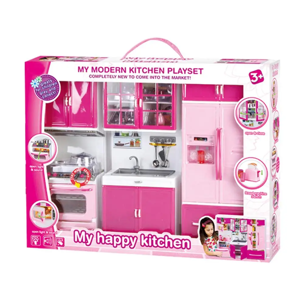 Simulation Kitchen Cabinets Set Children Pretend Play Cooking Tools Mini Dolls Tableware Suits Toys Girls Dollhouse Play Toy Gif-5