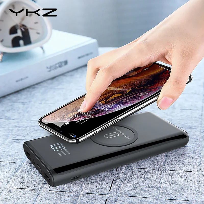 

Power Bank 10000mAh Wireless Charger YKZ LED Display Portable Charger Powerbank with LED Flashlight External Battery for iPhone