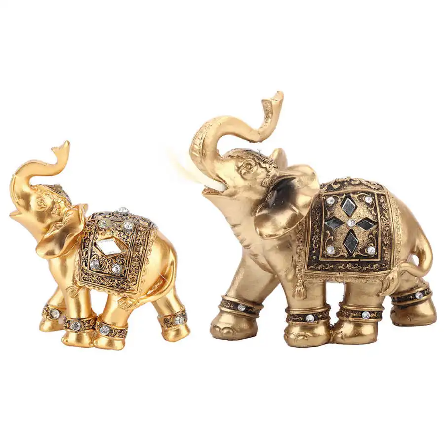2 Size Elephant Ornament Golden Color Resin Elegant Trunk Statue Wealth Lucky Figurine Home Decoration Gift | Дом и сад