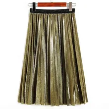 Женские юбки женские элегантные с высокой талией яркие цвета серебристый металлик плиссированные юбки