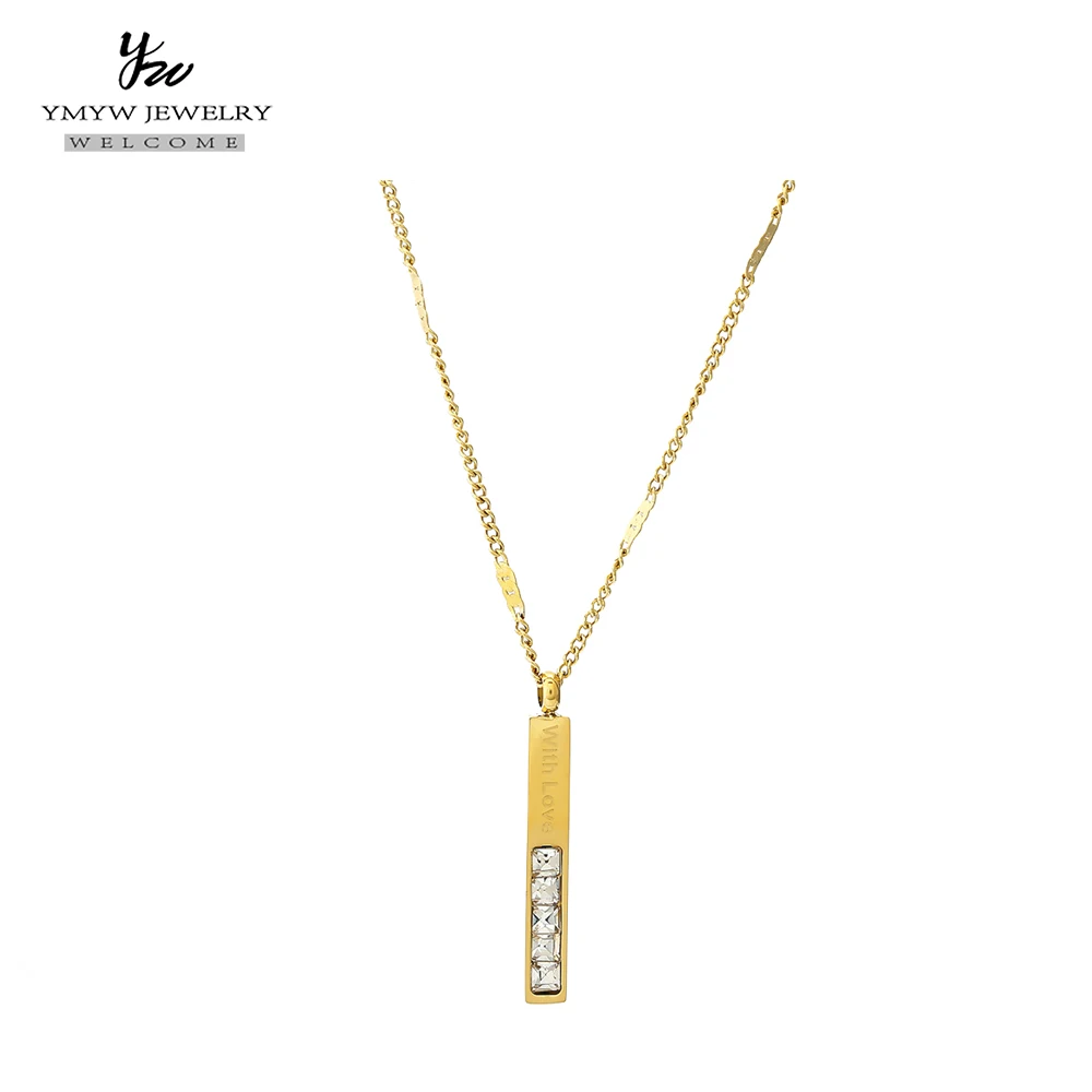 

YMYW Fashion 316L Stainless Steel Gold Necklace Cubic Zircon Geometric Romantic Letter With Love Pendant Necklace for Women Girls