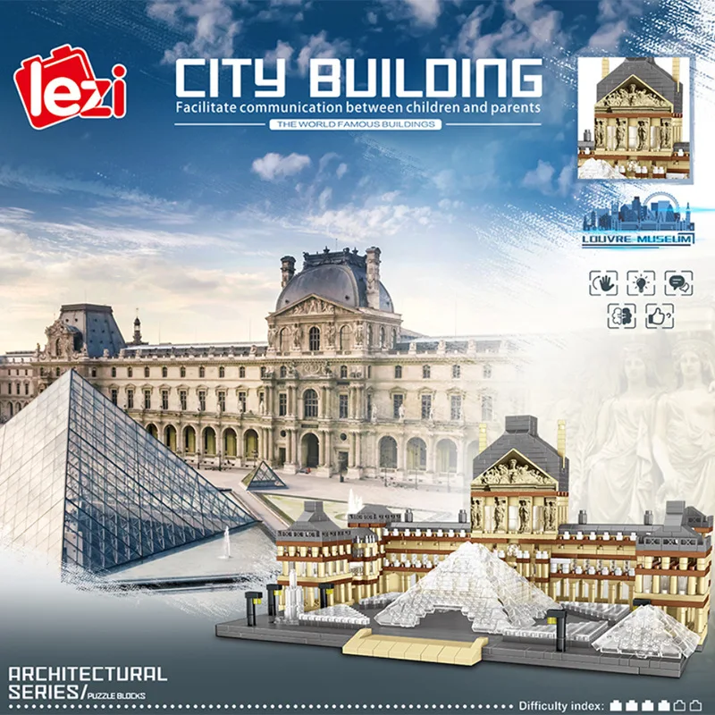 LZ World Architecture Paris Louvre Museum DIY Mini Diamond Blocks Building Toy 
