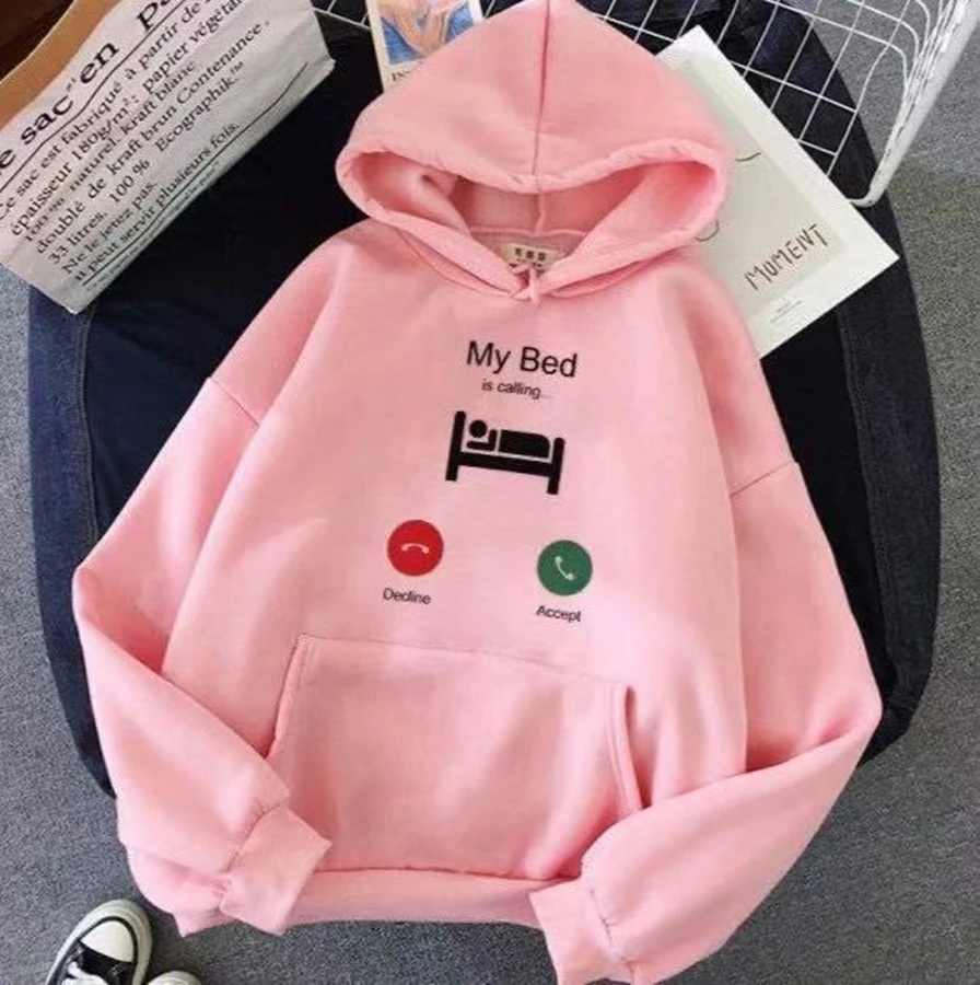 2021 New My Bed Is Calling Hoodie Harajuku Women Casual Fashion All-match Sweatshirt Streetwear Unisex Hip Hop Oversize Girl Top 3