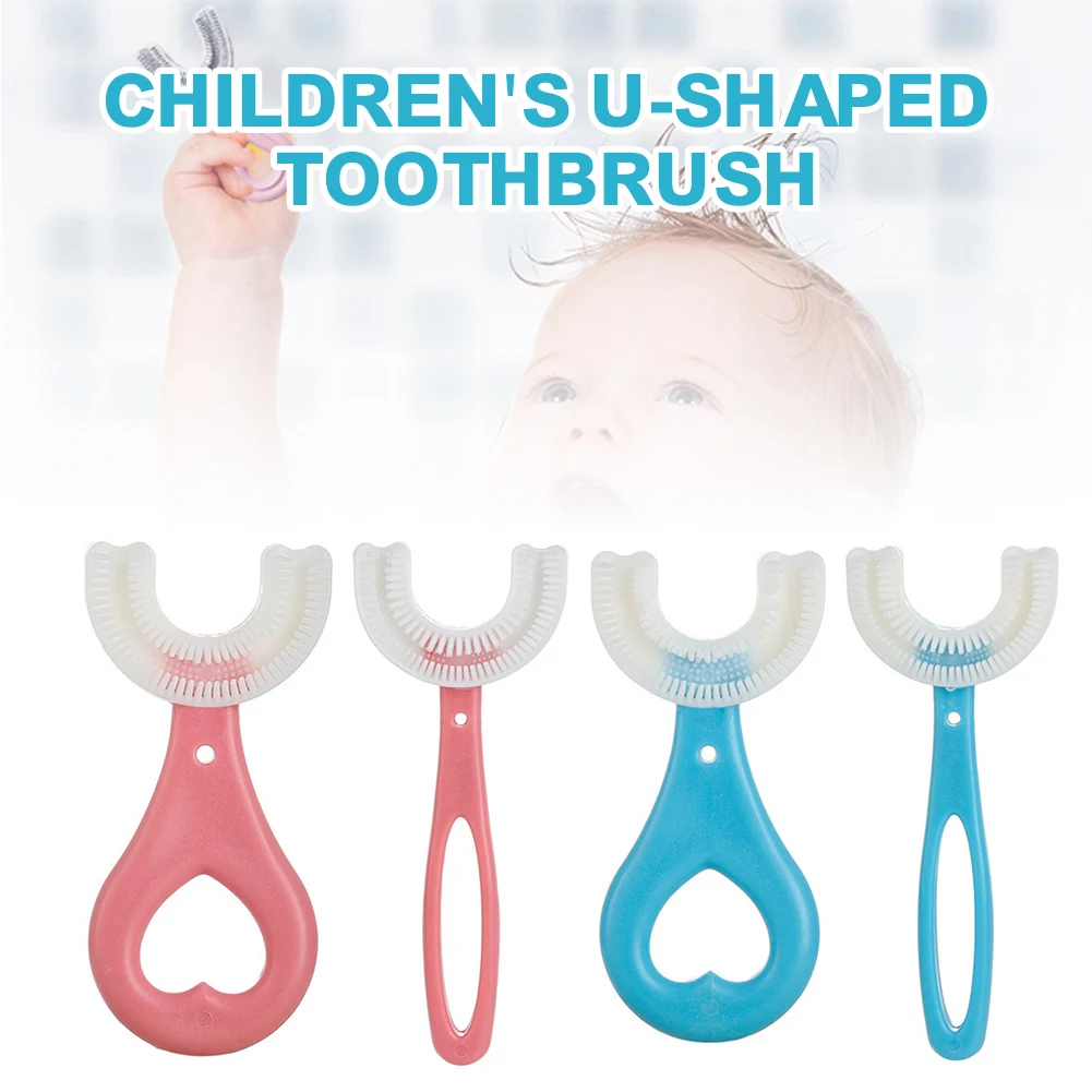 U Shaped Toothbrush 2-12 Ages Kids Toothbrush U-Shape Infant Toothbrush with Handle Silicone Oral Care Cleaning Brush for Baby