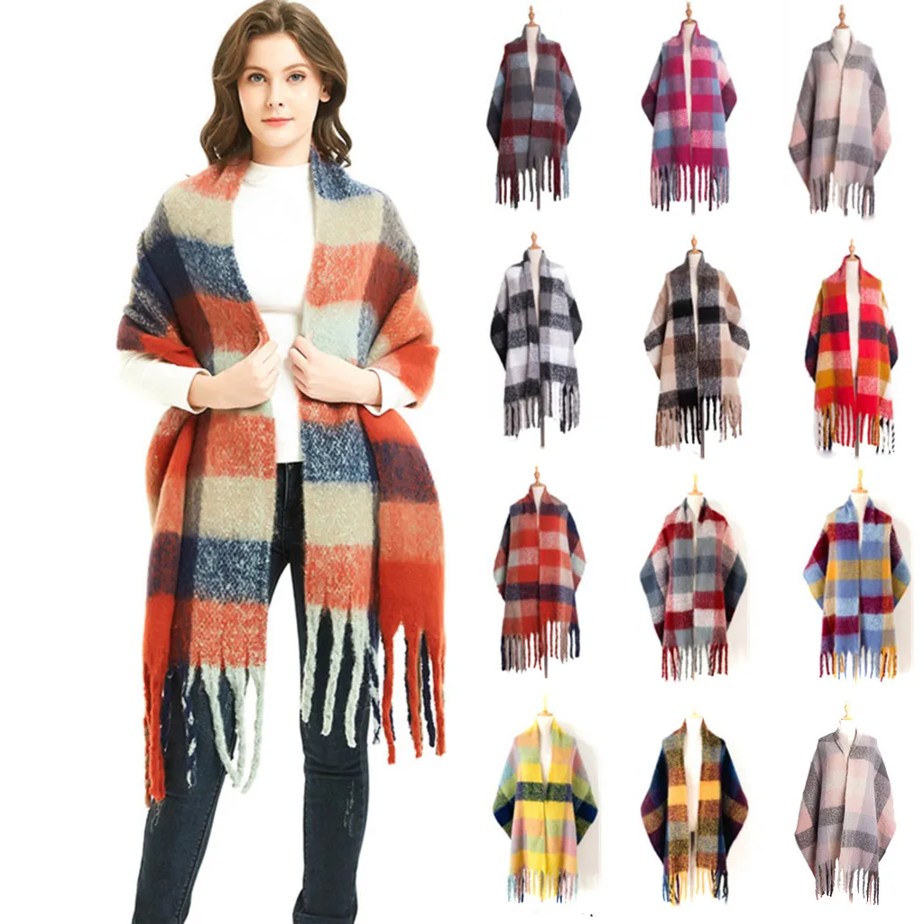 Трендовый женский зимний длинный шарф-шаль, большой зимний теплый большой шарф, разноцветный шарф-шаль для женщин Hiver Femme#20