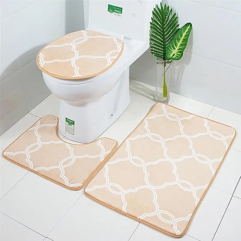 

3 pcs/Set Bath Mat Classical Pattern Toilet Cover Foot Pad Non-slip Absorbent Bathroom Door Mat Flannel Soft Bathr Rug Carpet