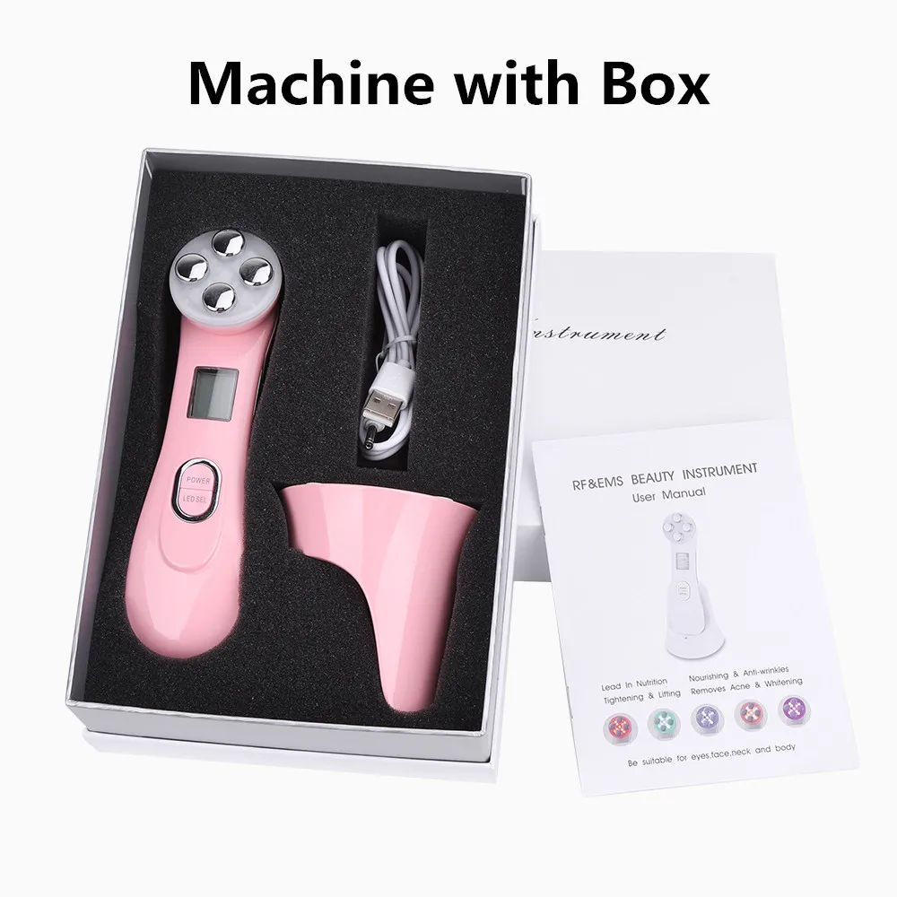 Pink 5 в 1, мезотерапия для лица, Электропорация, радиочастотный светодиодный фотонотерапевтический прибор, EMS, лифтинг для лица, косметический аппарат для ухода за кожей - Цвет: Pink