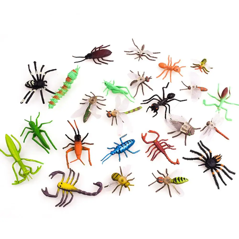 Minicabezal de plástico de PVC para niños, juguete educativo de simulación de animales, Araña, escarabajo, saltamontes, libélula, hormiga, Mantis, 12 Uds.