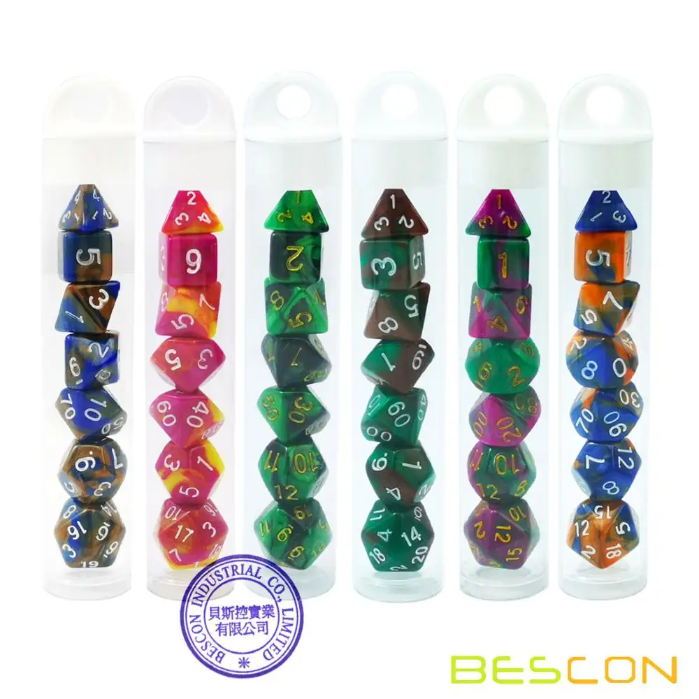 Mini Two Tone Polyhedral RPG Dice Set 10MM Small Dice Set D4-D20 in Tube 7pcs set Bescon