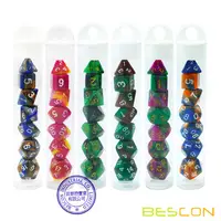 Bescon Mini Two Tone Polyhedral RPG Dice Set 10MM, Small Dice Set D4-D20 in Tube, 7pcs set 2
