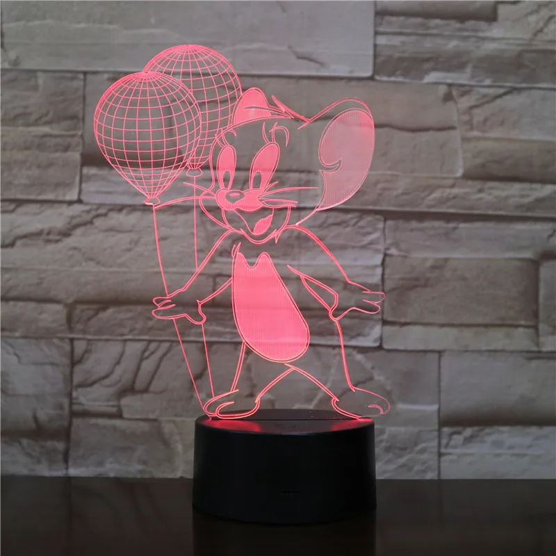 3D Led Night Light Lamp Tom and Jerry Mouse Balloon Figure Home Decor Bright Base Cartoon Birthday Gift Kids Bedroom Table Light