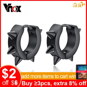 

Vnox Cool Rivet Hiphop Small Hoop Earrings Stainless Steel Punk Biker Black Ear Jewelry For Boy Girl