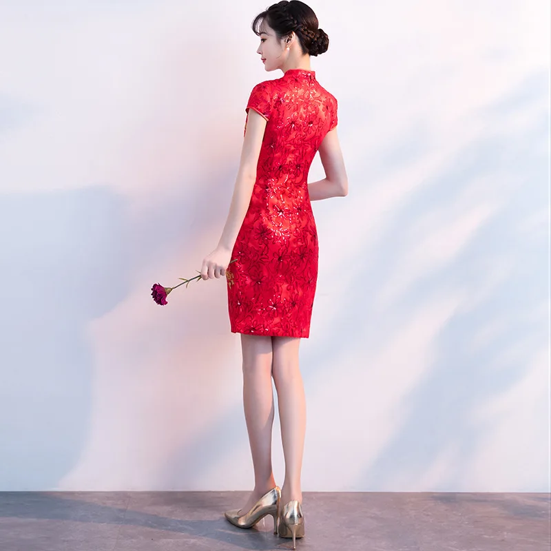 Китайский стиль, женский красный павлин, Свадебный Qipao, ручная работа, пуговицы, Чонсам в ретростиле, тост, одежда, Летнее мини сексуальное