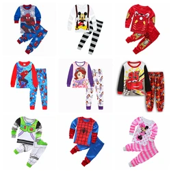 Bebê menina pijamas definir primavera outono crianças roupas meninos dos desenhos animados mickey pijamas spiderman congelado sleepwear criança pijamas calças