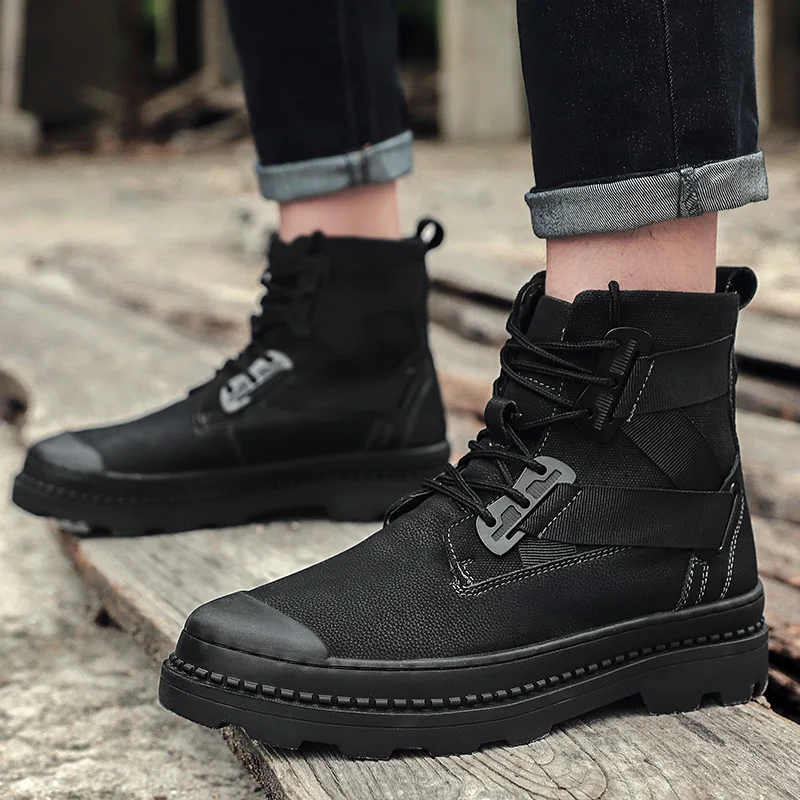 

2019 New Style Waterproof Casual Genuine Leather Martin Shoes Hight-top Youth Fashion Casual Short Boots Work Shoes