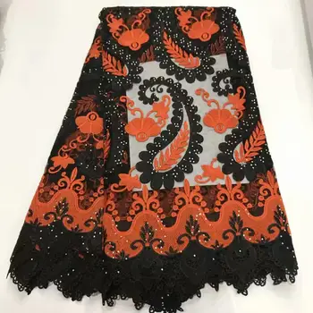 

Beautiful African Lace Fabric With Beads Voile Embroidery 5yards For Women Wedding Latest Nigerian French Tulle Lace Fabric A553