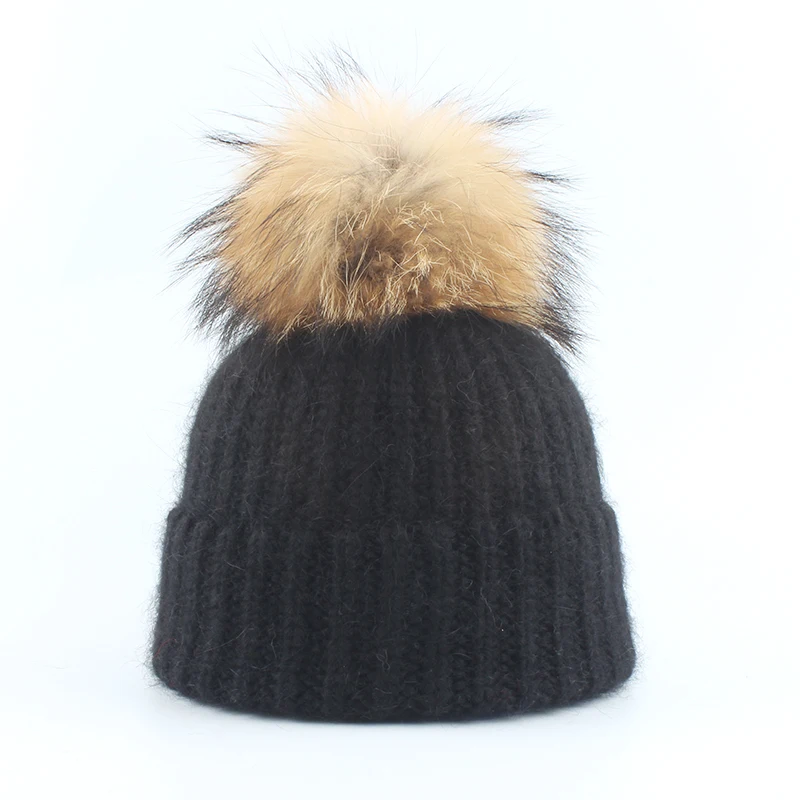 Rabbit Fur Beanie Warm Knitted Winter 