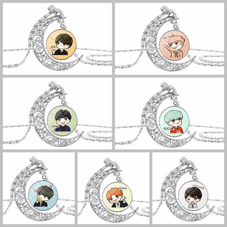 

Kpop Comic Bangtan Boys Pendant Necklace Moon Vintage Crystal Necklace Fans Gift Korean Style Kpop Necklace Jewelry