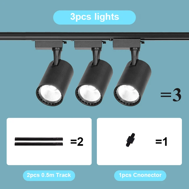 Set Ceiling Led Track Light Spotlights COB Track Lighting Wall Rail Spot Lights System 20/30/40W Clothing Shop Home Lamp 220V 3PCS Black Body-Set