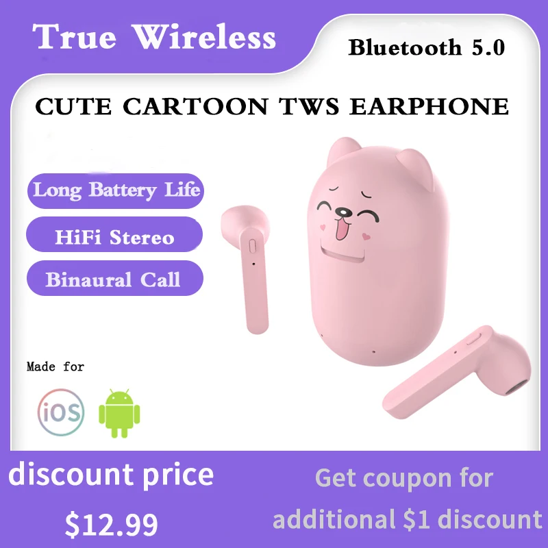 cute True Wireless headphone with microphone fones Bluetooth Earphone handsfree TWS Earbuds for Xiaomi huawei Honor sony Phones