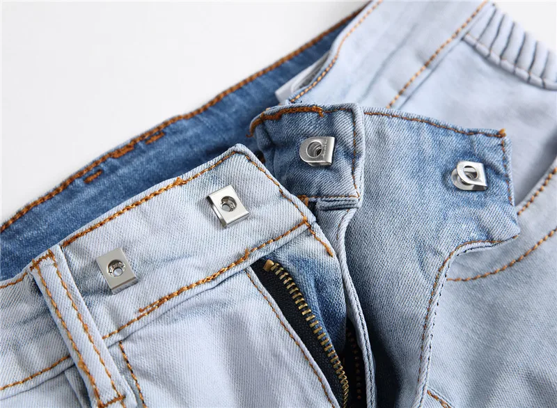 Новые мужские рваные байкерские Джинсы Брюки Slim Fit Distressed джинсовые брюки для мужчин хорошо тянется светло-голубой Плюс Размер 28-42