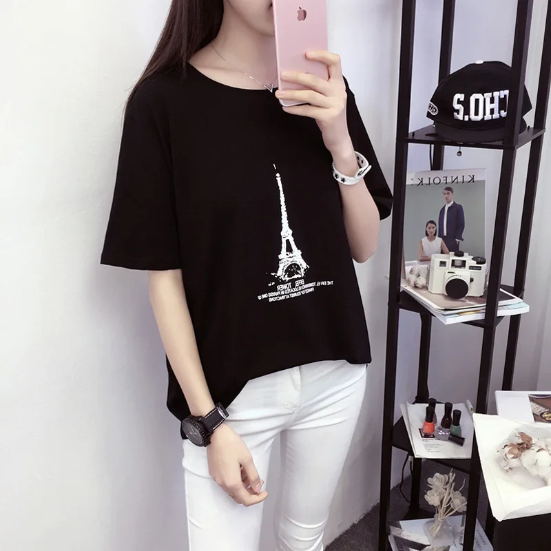 

661 # Short Sleeve T-shirt Women's Summer Students Tops WOMEN'S Dress Summer Wear 2018 New Style Fashion Loose-Fit Iron Tower Pr