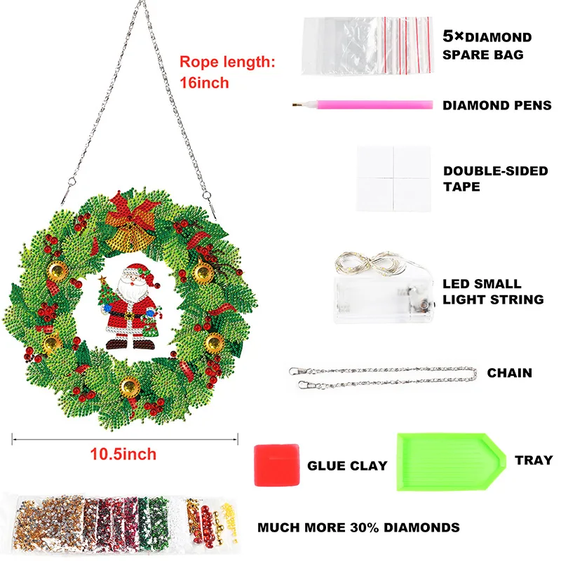 New Christmas Hanging Picture Diamond Painting Wreath DIY Diamond Embroidery Diamond Mosaic Kit for Decorating Christmas Gifts images - 6