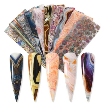 

10 Sheets 4*20cm Nail Transfer Foil Marble Nail Art Stickers Retro Pattern Nail Art Decals DIY Nails Accessories ZJT4122
