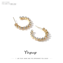 Yhpup роскошные стразы серьги-гвоздики медь блестящие шикарные Серьги Brincos женские свадебные ювелирные изделия Свадебная вечеринка Рождественский подарок