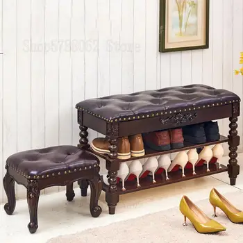 

American shoe bench solid wood shoe storage stool porch stool storage shoe rack stool European style