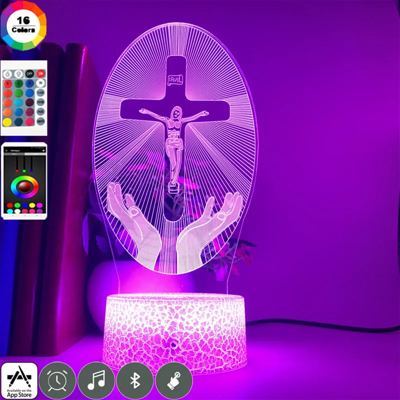 Христианский 3D крест ночной Светильник акриловая пластина Сенсорное