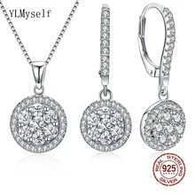 Настоящее серебро 925 проба ожерелье серьги ювелирные изделия набор круглый Красивая подвеска 2 шт Ювелирные наборы для женщин