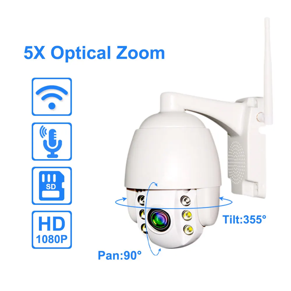 

PTZ 2.7-13.5mm 5X Optical Zoom 1080P HD Speed Dome Camera Waterproof Outdoor Security Wifi Motion Detection Camera Onvif