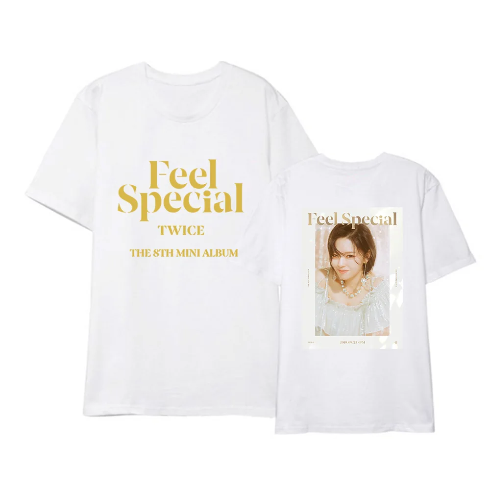 Kpop TWICE FEEL SPECIAL The 8th Mini Album Shirt Повседневная Свободная одежда в стиле хип-хоп футболка Топы с короткими рукавами футболка DX1219 - Цвет: White 01