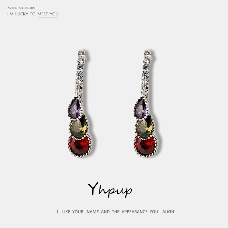 Yhpup трендовые винтажные разноцветные циркониевые серьги-гвоздики роскошные изысканные серьги-подвески массивные серьги Букле д 'ореиль femme