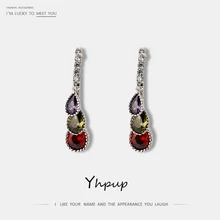 Yhpup трендовые винтажные разноцветные циркониевые серьги-гвоздики роскошные изысканные серьги-подвески массивные серьги Букле д 'ореиль femme