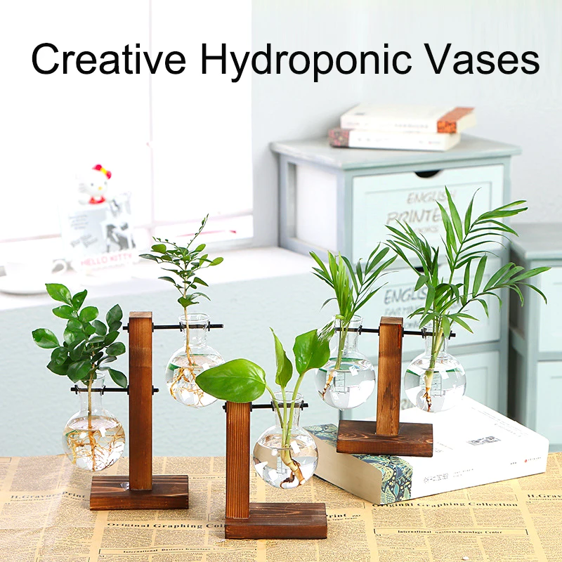 Us 7 21 32 Off Creative Hydroponic Vase Wood Frame Small Retro Simple Indoor Vase Desktop Decoration Flower Arrangement Container In Vases From Home