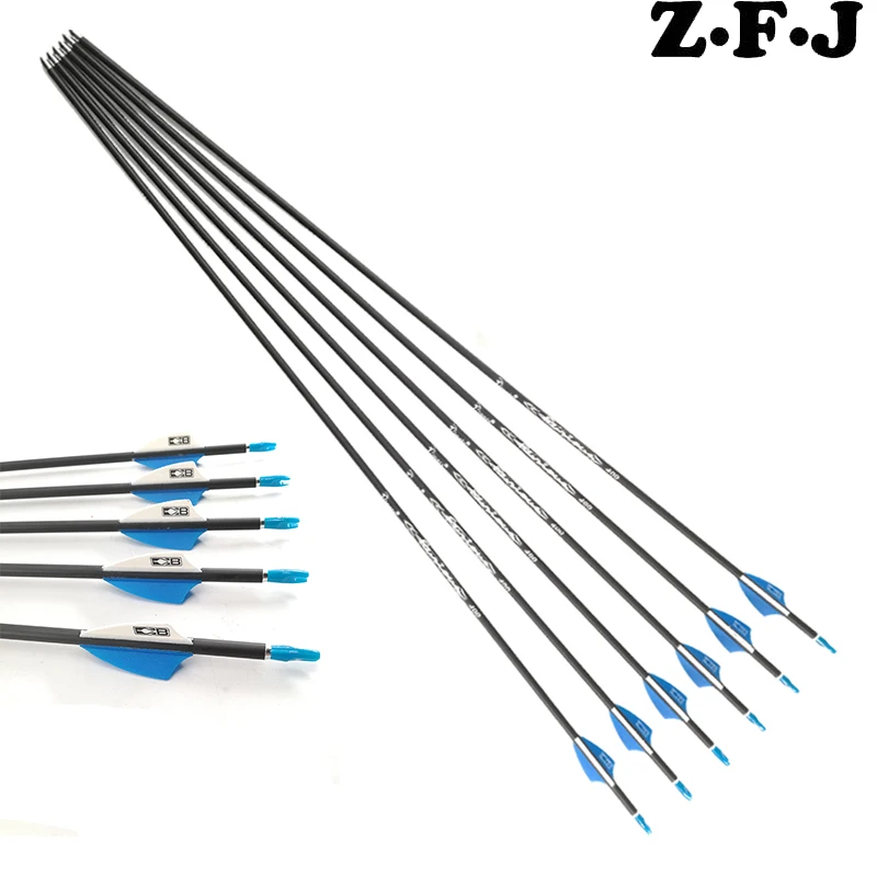 

6/12pc Pure Carbon arrow Spine 400 500 600 700 800 900 ID 4.2 mm Plastic vane Stainless Steel tips Recurve Bow Hunting Shooting