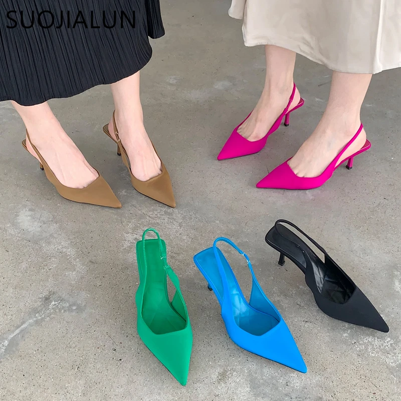Women Fashion High Heels Slingback Sandals Pointed Toe Slip On Mules